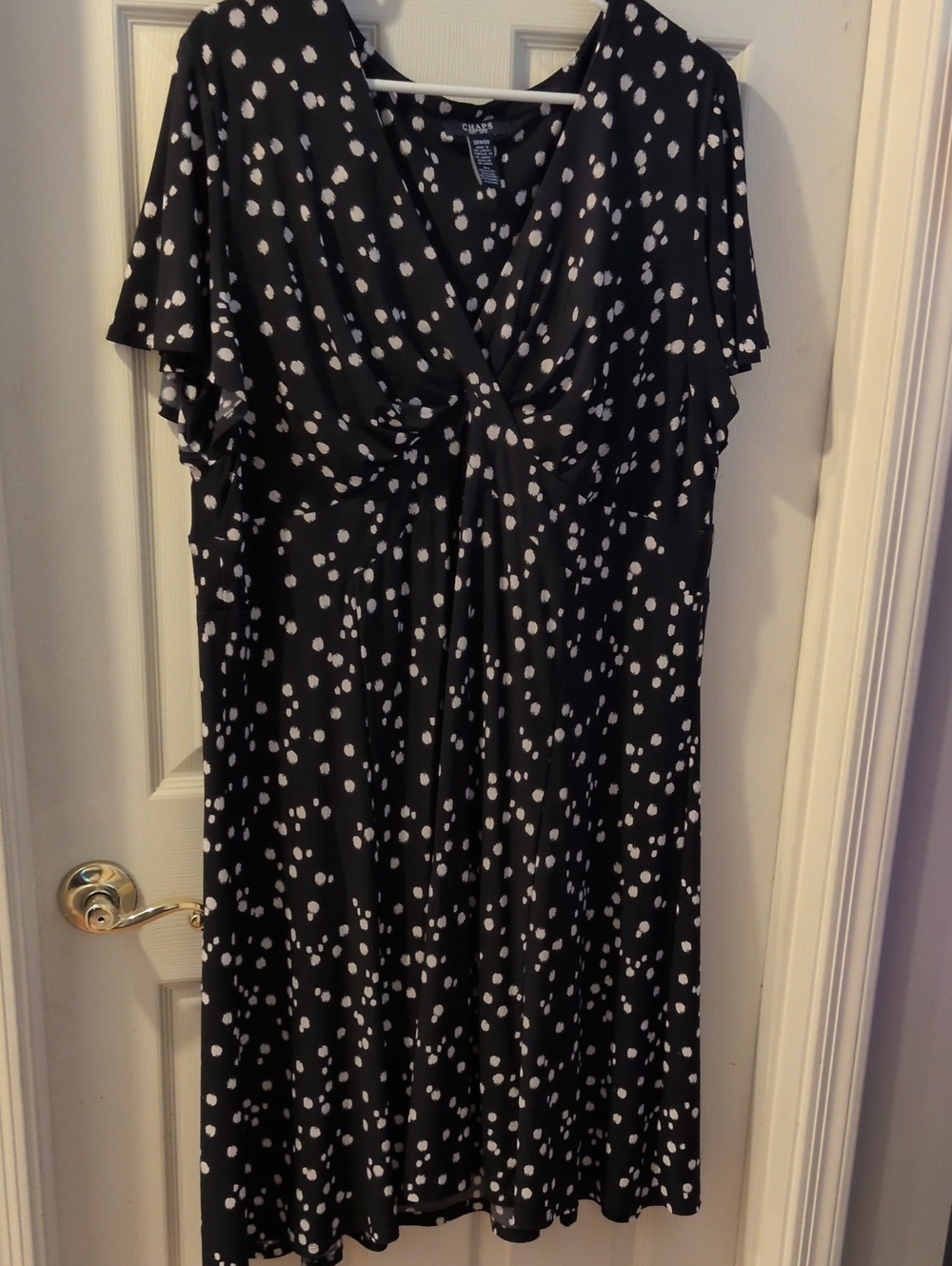 Chaps Black & White Abstract Polka Dot Midi Dress